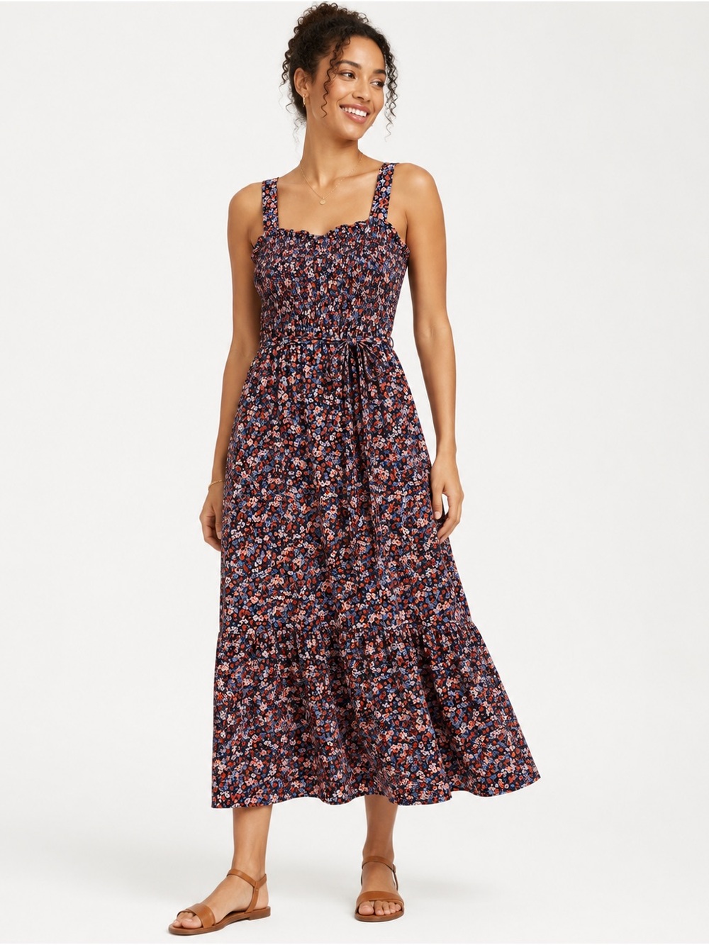 Universal Thread Navy Floral Smocked Maxi Dress